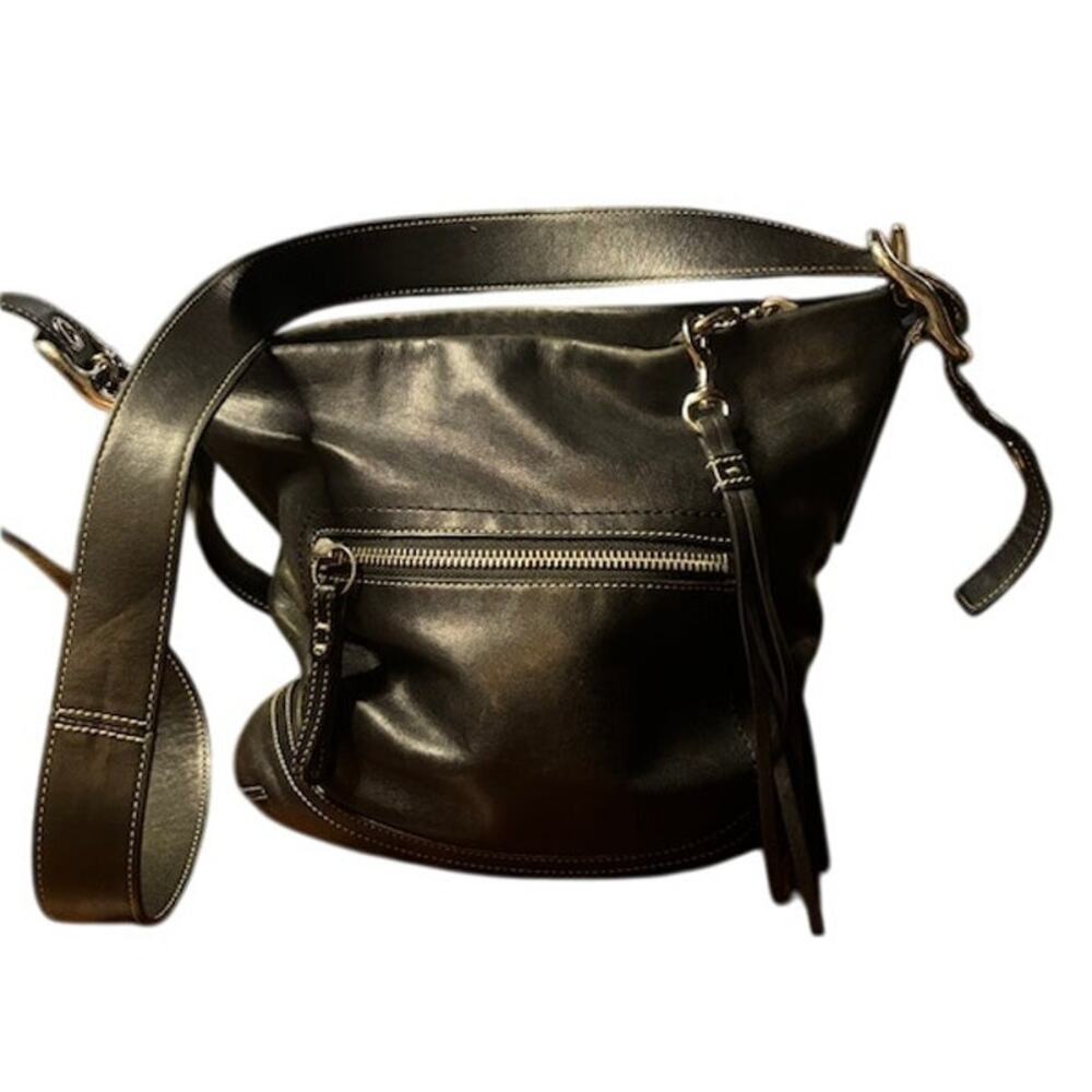 COACH 1415 Vintage Y2K Legacy Slim Hobo Black Leather Shoulder Bag Zip Tassel - Picture 1 of 11
